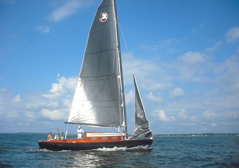 art terry halpern felix cat boat full sail neuse side view